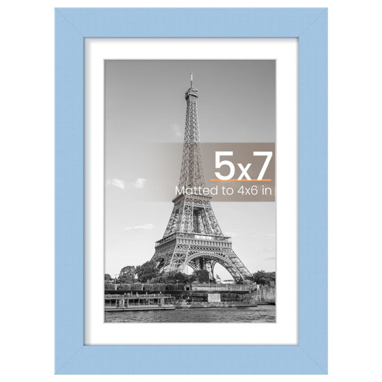 Picture of upsimples 5x7 Picture Frame, Display Pictures 4x6 with Mat or 5 x 7 Without, Wall Hanging Photo Frames, Blue, 1 Pack