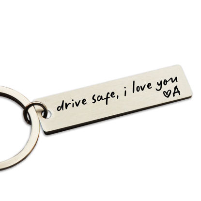 Picture of HubbgDesign Key Chain Drive Safe I Love You Engraved Initial Personalized Gift for Husband Boyfriend Stainless Steel Keychain Gift Car Accessories New Drive Gift Brother Valentine's Gifts (A)
