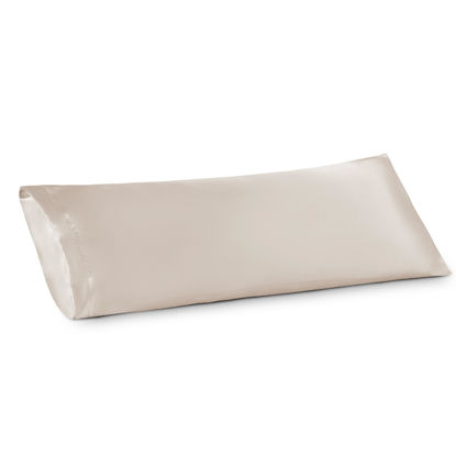 Picture of Bedsure Body Pillow Cover Beige 20x54 Inches - Super Soft Silky Satin Long Pillowcases - Envelope Closure Body Pillow Pillowcases for Adults Pregnant Women