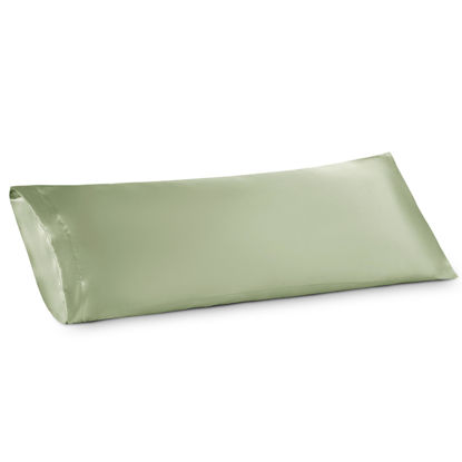 Picture of Bedsure Body Pillow Cover Sage Green 20x54 Inches - Super Soft Silky Satin Long Pillowcase - Envelope Closure Body Pillow Pillowcase for Adults Pregnant Women