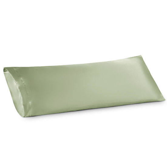 Picture of Bedsure Body Pillow Cover Sage Green 20x54 Inches - Super Soft Silky Satin Long Pillowcase - Envelope Closure Body Pillow Pillowcase for Adults Pregnant Women