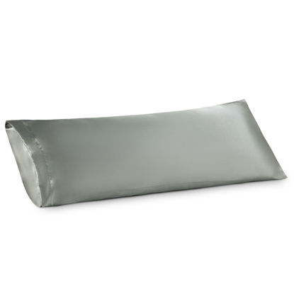 Picture of Bedsure Body Pillow Cover 20x54 Inches - Grey Satin Similar to Silk Pillowcase for Hair and Skin, Cooling and Silky Long Body Pillow Pillowcase with Envelope Closure, Gifts for Women Men