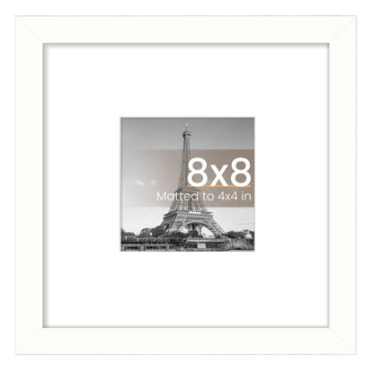Picture of upsimples 8x8 Picture Frame, Display Pictures 4x4 with Mat or 8x8 Without Mat, Wall Hanging Photo Frame, White, 1 Pack