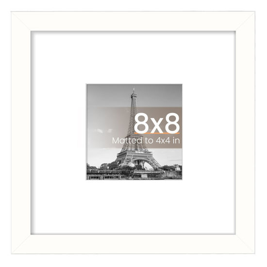 Picture of upsimples 8x8 Picture Frame, Display Pictures 4x4 with Mat or 8x8 Without Mat, Wall Hanging Photo Frame, White, 1 Pack