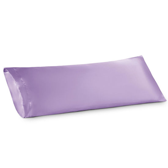 Picture of Bedsure Body Pillow Cover Lavender 20x54 Inches - Super Soft Silky Satin Long Pillowcase - Envelope Closure Body Pillow Pillowcase for Adults Pregnant Women