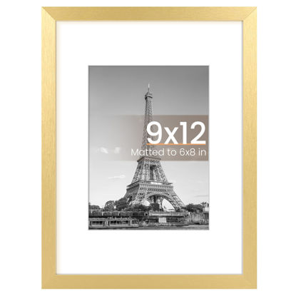 Picture of upsimples 9x12 Picture Frame, Display Pictures 6x8 with Mat or 9x12 Without Mat, Wall Hanging Photo Frame, Gold, 1 Pack