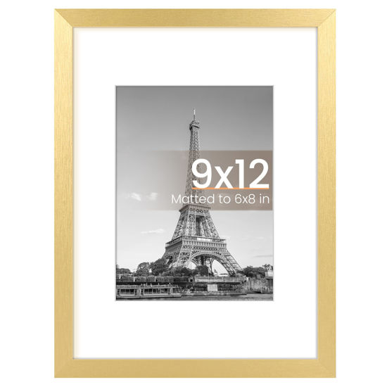 Picture of upsimples 9x12 Picture Frame, Display Pictures 6x8 with Mat or 9x12 Without Mat, Wall Hanging Photo Frame, Gold, 1 Pack