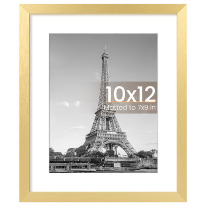 Picture of upsimples 10x12 Picture Frame, Display Pictures 7x9 with Mat or 10x12 Without Mat, Wall Hanging Photo Frame, Gold, 1 Pack