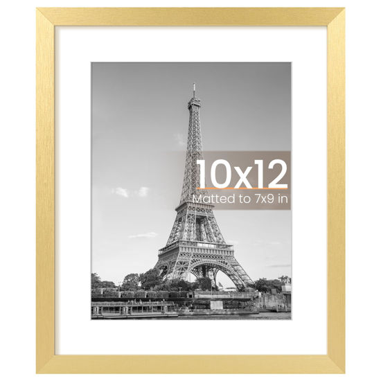 Picture of upsimples 10x12 Picture Frame, Display Pictures 7x9 with Mat or 10x12 Without Mat, Wall Hanging Photo Frame, Gold, 1 Pack