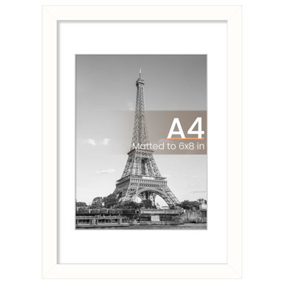 Picture of upsimples A4 Picture Frame, Display Pictures 6x8 with Mat or 8.3x11.7 Without Mat, Wall Hanging Photo Frame, White, 1 Pack