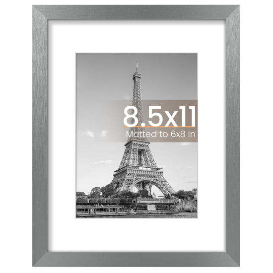 Picture of upsimples 8.5x11 Picture Frame, Display Pictures 6x8 with Mat or 8.5x11 Without Mat, Wall Hanging Photo Frame, Metallic Gray, 1 Pack