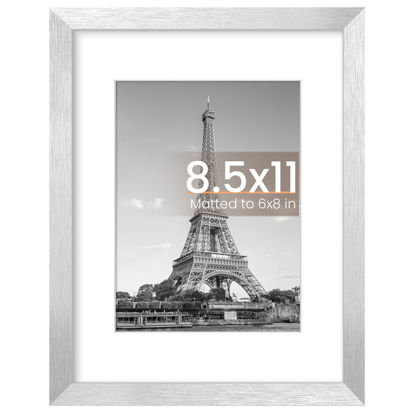 Picture of upsimples 8.5x11 Picture Frame, Display Pictures 6x8 with Mat or 8.5x11 Without Mat, Wall Hanging Photo Frame, Silver, 1 Pack