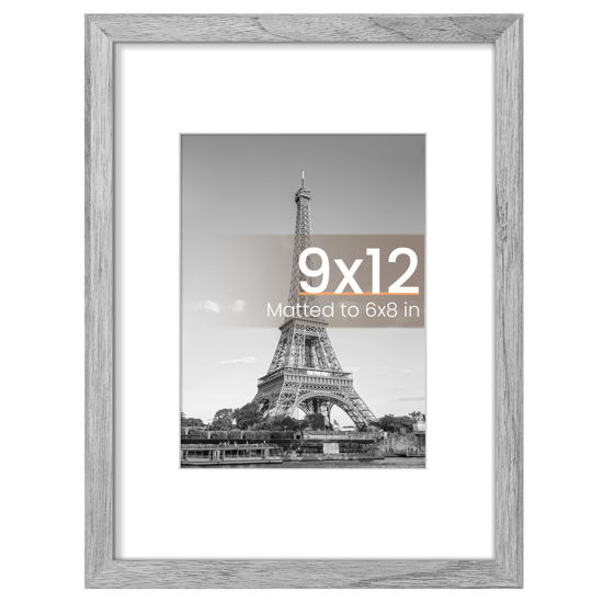 Picture of upsimples 9x12 Picture Frame, Display Pictures 6x8 with Mat or 9x12 Without Mat, Wall Hanging Photo Frame, Gray, 1 Pack