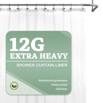 Picture of Barossa Design Extra Heavy Duty Shower Curtain Liner Thick - Soft Plastic Shower Liner Waterproof with Grommets & 3 Magnets, Clear, 72"x72"