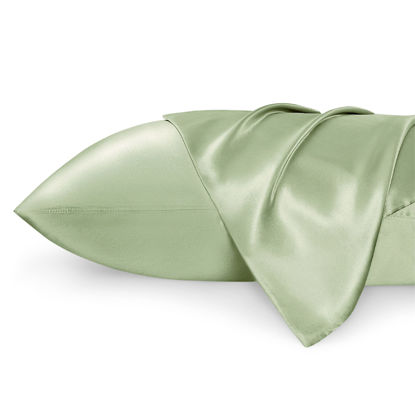 Picture of Bedsure King Size Satin Pillowcase Set of 2 - Laurel Green Silky Pillow Cases for Hair and Skin with Envelope Closure, Similar to Silk Pillow Cases, Gifts for Women Men, 20x36 Inches