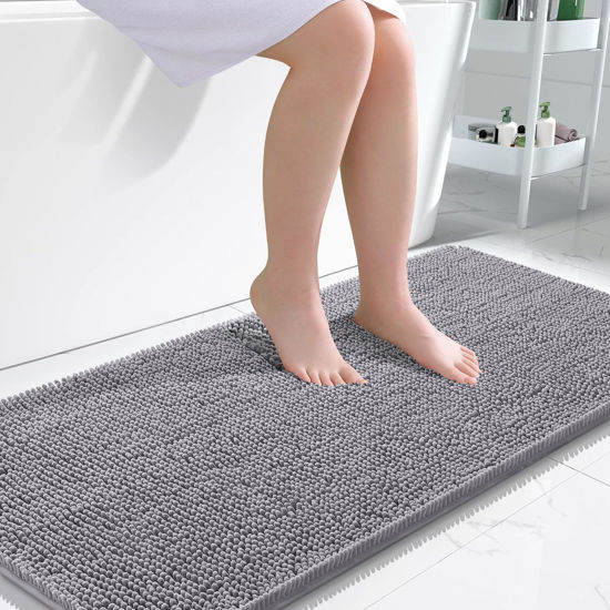 Picture of OLANLY Bathroom Rugs 47x24, Extra Soft Absorbent Chenille Bath Rugs, Rubber Backing Quick Dry, Machine Washable Bath Mats for Bathroom Floor, Tub and Shower, Home Decor Accessories, Grey