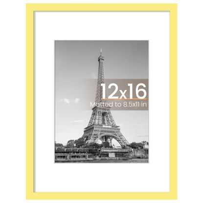 Picture of upsimples 12x16 Picture Frame, Display Pictures 8.5x11 with Mat or 12x16 Without Mat, Wall Hanging Photo Frame, Yellow, 1 Pack