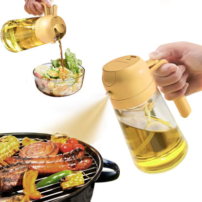Picture of YARRAMATE Olive Oil Dispenser, 2 in 1 Oil Sprayer for Cooking, 16oz/470ml Glass Oil Spray Bottle with Pourer, Food-grade Oil Dispenser and Oil Sprayer for Kitchen, Salad, Frying, BBQ (Orange)