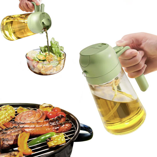Picture of YARRAMATE Olive Oil Dispenser Bottle for Kitchen，2 in 1 Oil Sprayer for Cooking, 16oz/470ml Glass Oil Spray Bottle with Pourer, Food-grade Oil Mister for Air Fryer, Salad, Frying, BBQ (Green)