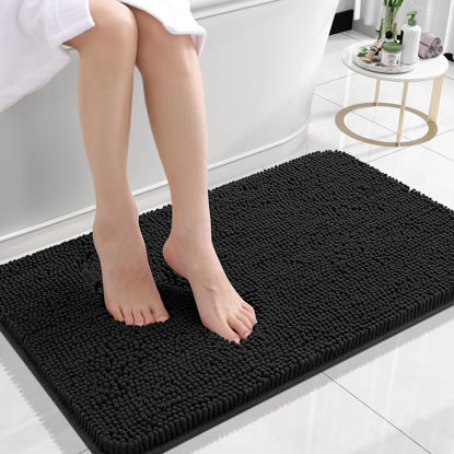 Picture of OLANLY Bathroom Rugs 24x16, Extra Soft Absorbent Chenille Bath Rugs, Rubber Backing Quick Dry, Machine Washable Bath Mats for Bathroom Floor, Tub and Shower, Home Decor Accessories, Black