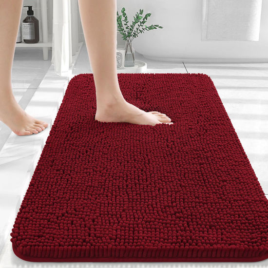 Picture of OLANLY Bathroom Rugs 30x20, Extra Soft Absorbent Chenille Bath Rugs, Rubber Backing Quick Dry, Machine Washable Bath Mats for Bathroom Floor, Tub and Shower, Home Decor Accessories, Red