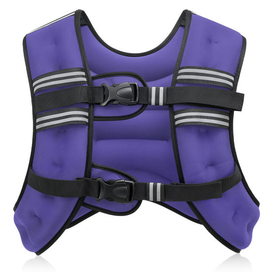 Picture of ZELUS Weighted Vest, 6lb/8lb/12lb/16lb/20lb/25lb/30lb Weight Vest with Reflective Stripe for Workout, Strength Training, Running, Fitness, Muscle Building, Weight Loss, Weightlifting, Violet(16 lb)