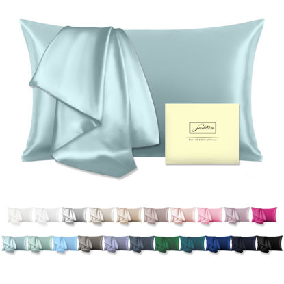 Picture of Natural Mulberry Silk Pillowcase for Hair and Skin Queen Size 20"X30" Case with Hidden Zipper Soft Breathable Smooth Cooling Pillow Covers for Sleeping(Haze Blue,1Pcs)