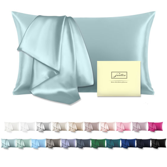 Picture of Natural Mulberry Silk Pillowcase for Hair and Skin Queen Size 20"X30" Case with Hidden Zipper Soft Breathable Smooth Cooling Pillow Covers for Sleeping(Haze Blue,1Pcs)