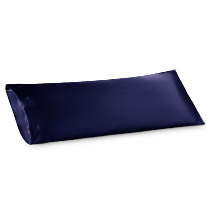 Picture of Bedsure Body Pillow Cover Navy 20x54 Inches - Super Soft Silky Satin Long Pillowcase - Envelope Closure Body Pillow Pillowcase for Adults Pregnant Women