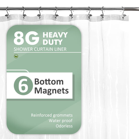 Picture of Barossa Design Short Shower Curtain or Liner with 6 Weighted Magnets, 72 x 66 inch Length, Heavy Duty PEVA, Waterproof, PVC Free, 12 Metal Grommets, Clear, 72x66