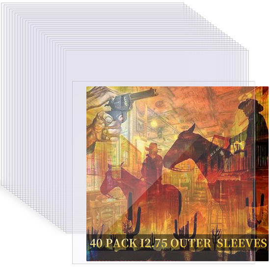 Picture of 40 Pack Vinyl Sleeves, 12.75" X 12.75" Vinyl Record Sleeves Clear Plastic, Outer Sleeve Record Protector for Storing Single and Double LP Albums, Record Sleeves Protection from Scratches