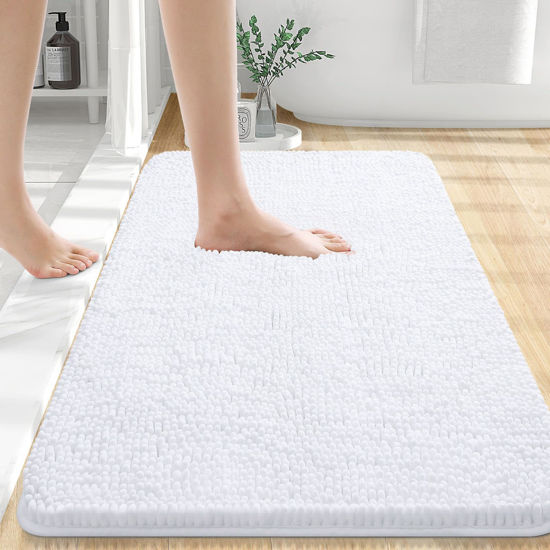 Picture of OLANLY Bathroom Rugs 30x20, Extra Soft Absorbent Chenille Bath Rugs, Rubber Backing Quick Dry, Machine Washable Bath Mats for Bathroom Floor, Tub and Shower, Home Decor Accessories, White