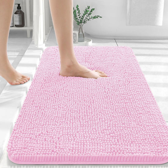 Picture of OLANLY Bathroom Rugs 30x20, Extra Soft Absorbent Chenille Bath Rugs, Rubber Backing Quick Dry, Machine Washable Bath Mats for Bathroom Floor, Tub and Shower, Home Decor Accessories, Pink