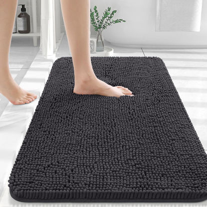Picture of OLANLY Bathroom Rugs 30x20, Extra Soft Absorbent Chenille Bath Rugs, Rubber Backing Quick Dry, Machine Washable Bath Mats for Bathroom Floor, Tub and Shower, Home Decor Accessories, Dark Grey