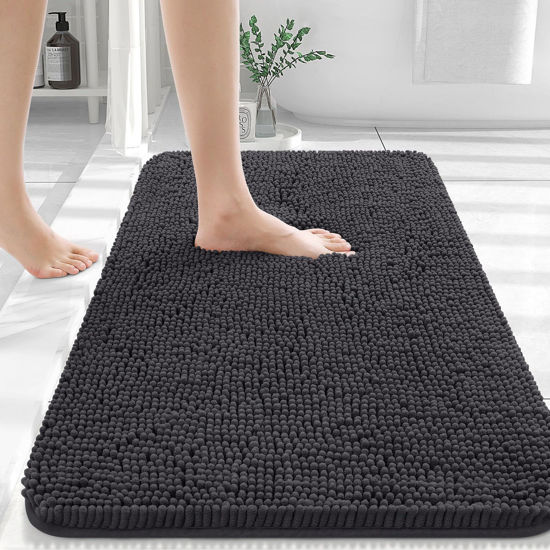 Picture of OLANLY Bathroom Rugs 30x20, Extra Soft Absorbent Chenille Bath Rugs, Rubber Backing Quick Dry, Machine Washable Bath Mats for Bathroom Floor, Tub and Shower, Home Decor Accessories, Dark Grey