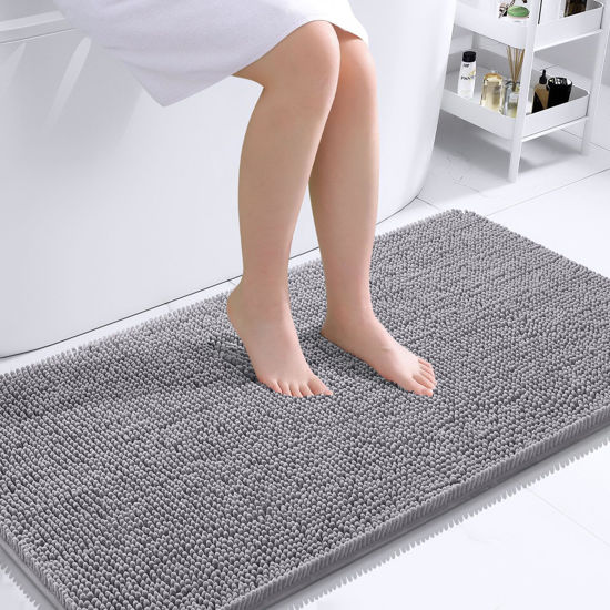 Picture of OLANLY Bathroom Rugs 44x24, Extra Soft Absorbent Chenille Bath Rugs, Rubber Backing Quick Dry, Machine Washable Bath Mats for Bathroom Floor, Tub and Shower, Home Decor Accessories, Grey