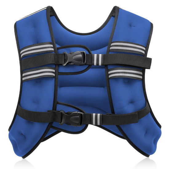 Picture of ZELUS Weighted Vest, 6lb/8lb/12lb/16lb/20lb/25lb/30lb Weight Vest with Reflective Stripe for Workout, Strength Training, Running, Fitness, Muscle Building, Weight Loss, Weightlifting, Blue(16 lb)
