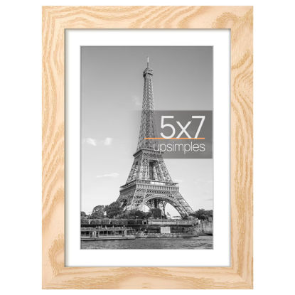 Picture of upsimples 5x7 Picture Frame, Display Pictures 4x6 with Mat or 5x7 Without Mat, Wall Hanging Photo Frame, Natural, 1 Pack