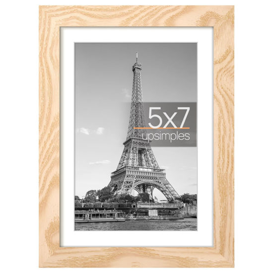 Picture of upsimples 5x7 Picture Frame, Display Pictures 4x6 with Mat or 5x7 Without Mat, Wall Hanging Photo Frame, Natural, 1 Pack