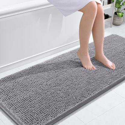 Picture of OLANLY Bathroom Rugs 59x24, Extra Soft Absorbent Chenille Bath Rugs, Rubber Backing Quick Dry, Machine Washable Bath Mats for Bathroom Floor, Tub and Shower, Home Decor Accessories, Grey