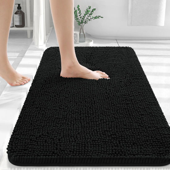 Picture of OLANLY Bathroom Rugs 30x20, Extra Soft Absorbent Chenille Bath Rugs, Rubber Backing Quick Dry, Machine Washable Bath Mats for Bathroom Floor, Tub and Shower, Home Decor Accessories, Black