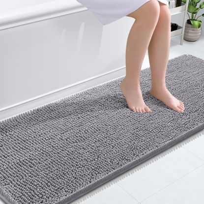 Picture of OLANLY Bathroom Rugs 70x24, Extra Soft Absorbent Chenille Bath Rugs, Rubber Backing Quick Dry, Machine Washable Bath Mats for Bathroom Floor, Tub and Shower, Home Decor Accessories, Grey