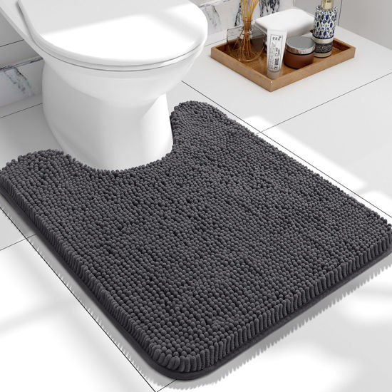Picture of OLANLY Toilet Rugs U-Shaped 24x20, Extra Soft Absorbent Chenille Contour Bathroom Rugs for Toilet, Dry Quickly, Machine Washable, Non-Slip Toilet Bath Mat, Dark Grey