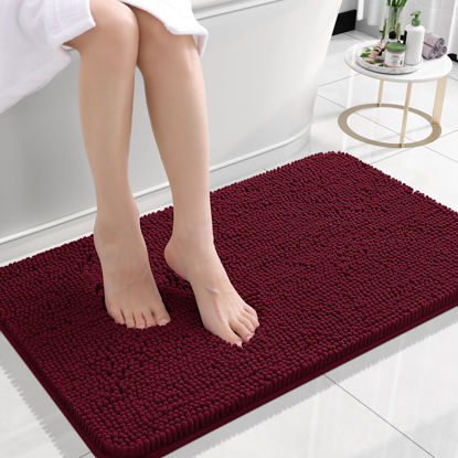 Picture of OLANLY Bathroom Rugs 24x16, Extra Soft Absorbent Chenille Bath Rugs, Rubber Backing Quick Dry, Machine Washable Bath Mats for Bathroom Floor, Tub and Shower, Home Decor Accessories, Burgundy