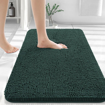 Picture of OLANLY Bathroom Rugs 30x20, Extra Soft Absorbent Chenille Bath Rugs, Rubber Backing Quick Dry, Machine Washable Bath Mats for Bathroom Floor, Tub and Shower, Home Decor Accessories, Blackish Green