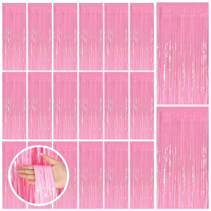 Picture of 20 Pack Party Backdrop Decorations Pink Tinsel Curtain Party Backdrop Foil Fringe Birthday Decorations Photo Booth Streamer Backdrop Pink Theme Bachelorette Graduation Party Decorations