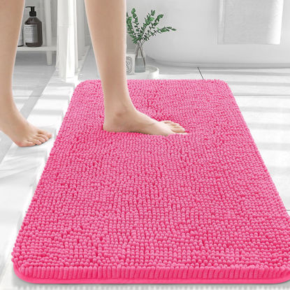 Picture of OLANLY Bathroom Rugs 30x20, Extra Soft Absorbent Chenille Bath Rugs, Rubber Backing Quick Dry, Machine Washable Bath Mats for Bathroom Floor, Tub and Shower, Home Decor Accessories, Hot Pink