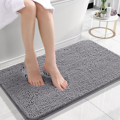 Picture of OLANLY Bathroom Rugs 24x16, Extra Soft Absorbent Chenille Bath Rugs, Rubber Backing Quick Dry, Machine Washable Bath Mats for Bathroom Floor, Tub and Shower, Home Decor Accessories, Grey
