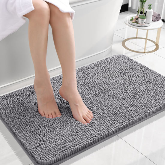 Picture of OLANLY Bathroom Rugs 24x16, Extra Soft Absorbent Chenille Bath Rugs, Rubber Backing Quick Dry, Machine Washable Bath Mats for Bathroom Floor, Tub and Shower, Home Decor Accessories, Grey