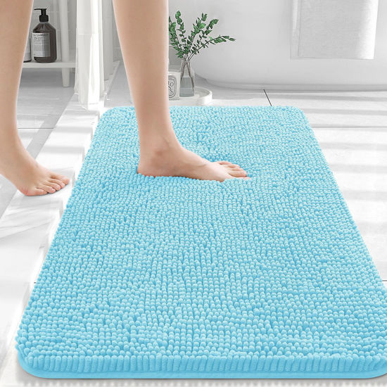 Picture of OLANLY Bathroom Rugs 30x20, Extra Soft Absorbent Chenille Bath Rugs, Rubber Backing Quick Dry, Machine Washable Bath Mats for Bathroom Floor, Tub and Shower, Home Decor Accessories, Sky Blue